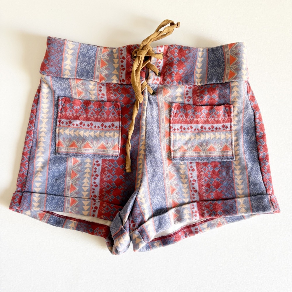 Hollister‎ Womens Y2K Tribal Aztec Print Lace Up Boho Festival Shorts Size XS